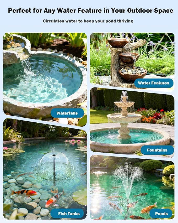 Antfraer 25W Solar Pond Pump, Solar Fountain Pump with 6.6FT Tubing & 16.5FT Cord for Garden Ponds, Fish Tanks Waterfalls & DIY Fountain Water Features