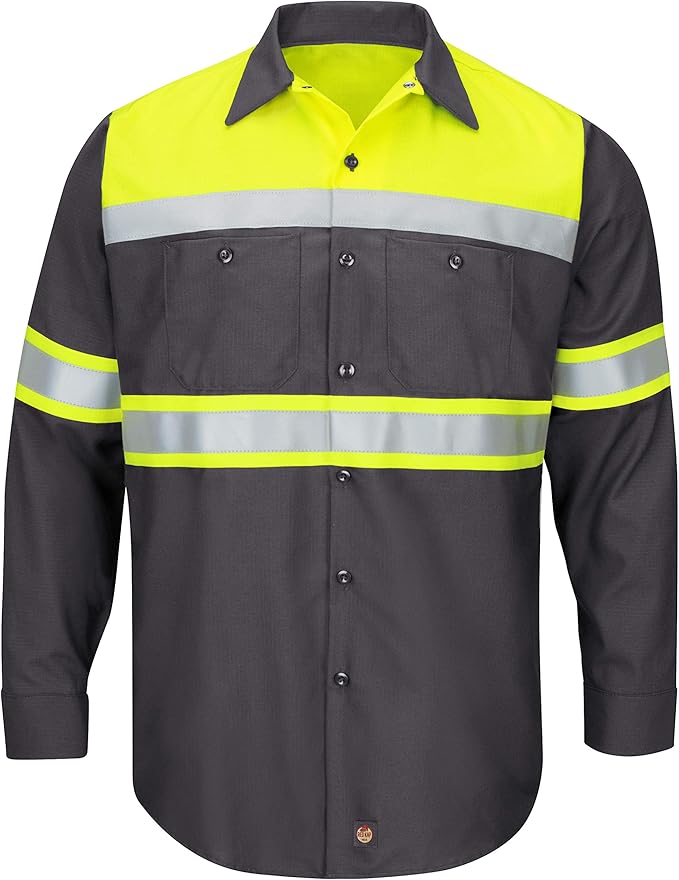 Red Kap Men's Hi-vis Ls Colorblock Ripstop Work Shirt-Type O, Class 1