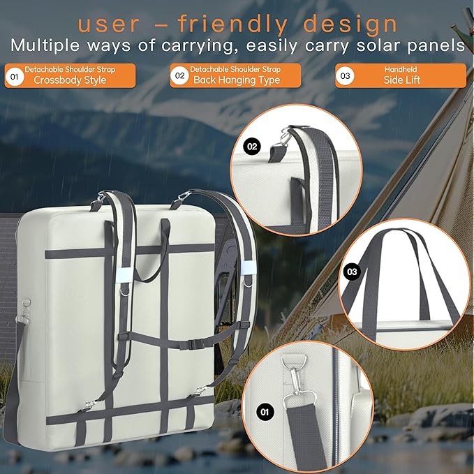 1680D Waterproof Solar Panel Storage Bag, Compatible with Jackery SolarSaga 100W 100X200W, Suitable for 2 Solar Panels, 3-in-1 Multifunctional Backpack (Handheld/Slanted/Backpack)
