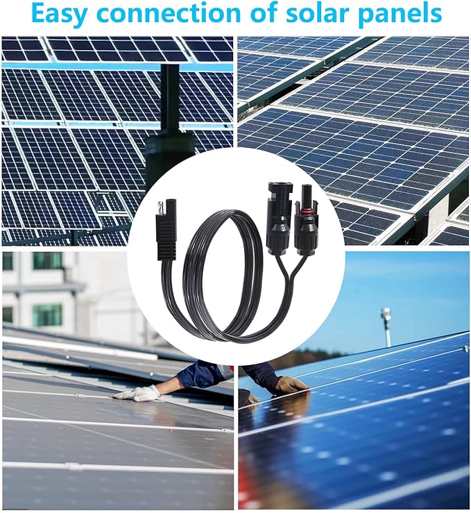 Solar Panel to SAE Adapter Cable 14AWG SAE Connector to Male & Female Solar Connectors Extension Wire for Solar Panels RVs Battery Charger kit with SAE Polarity Reverse Adapter 2FT
