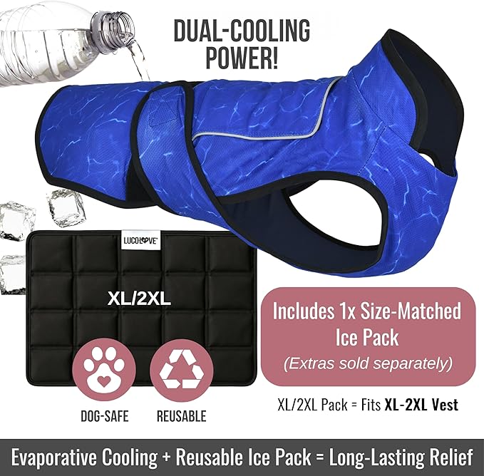Dog Cooling Vest with Ice Pack – 2-Layer Evaporative Cooling Jacket with High Collar, UV Protection & Size-Matched Ice Pack – Cooling Vest for Dogs for Hot Weather (Blue Aqua, X-Large)