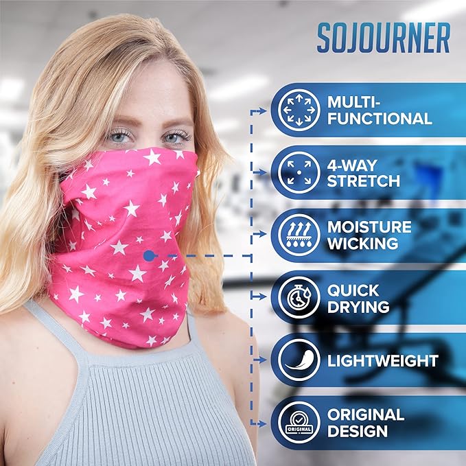 Sojourner Neck Gaiter, Bandana, Buff (9 Pack) - Face Cover for Men, Women, and Teens - Neck Warmer UV Sun Protection Gator