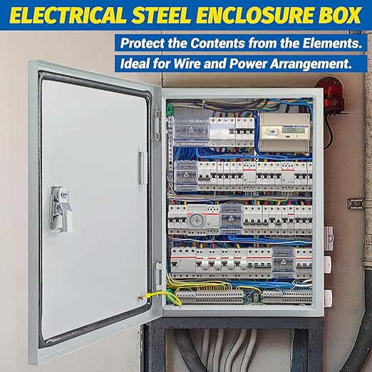 Electrical Box 16 x 12 x 8'' Steel Electrical Junction Box，NEMA 4X Steel Enclosure Box，Indoor&Outdoor Electrical Box Waterproof & Dustproof，Wall Mounted Universal，with Lock & Mounting Plate
