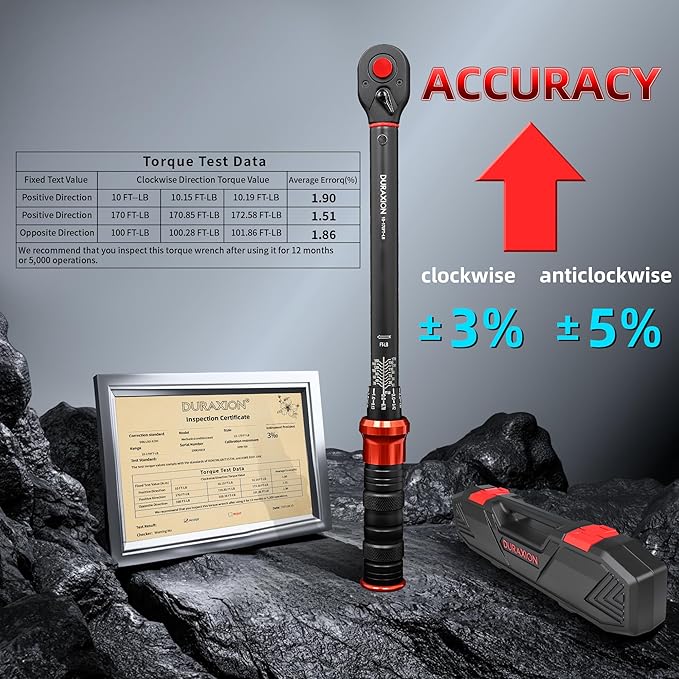 23PCS 1/2-Inch Drive Torque Wrench Set, 10-170FT.LB/13.6-230.5Nm, 1/2 Drive Click Torque Wrench Set, 72-Tooth Dual-Range, ±3% Precision Adjustable Torque Wrenches for Cart, Motorcycle, Lug Nut