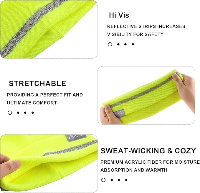 ProtectX High Visibility Safety Beanie, 360-Degree Reflective Comfortable Knit Beanie Headcover Hat, Warming Cap for Work