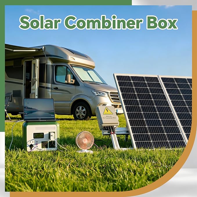 4 String Solar Combiner Box, IP65 Waterproof PV Combiner Box for On/Off Grid Solar System,with Lightning Arrester, 15A Rated Current Fuse & 63A Circuit Breaker(Plastic)