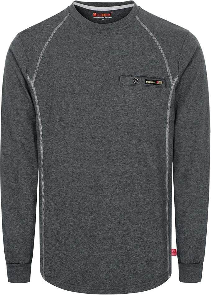 BOCOMAL FR Shirts for Men Melt Pocket Lightweight Crew T-Shirt NFPA2112/CAT2 Fire Resistant Work Shirt