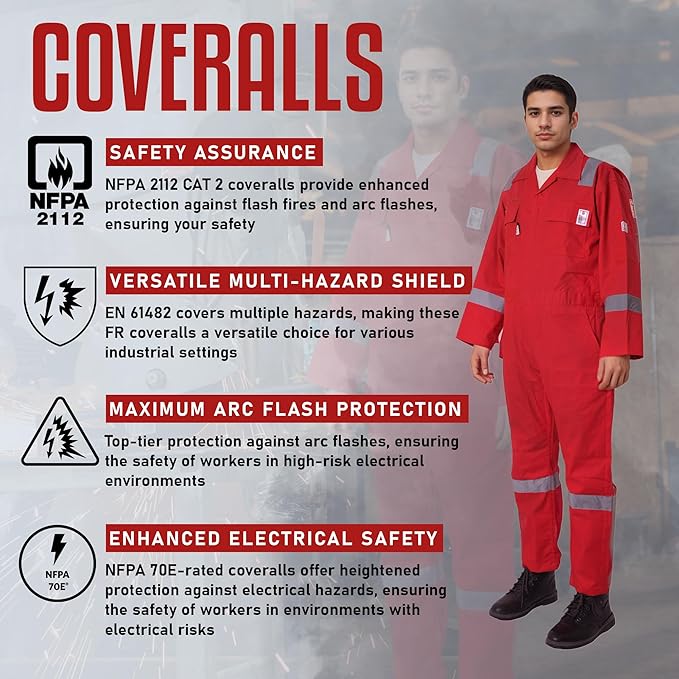 Flame Resistant FR Hi Vis Coveralls for Men NFPA 2112 Complied 7oz Overall for Men Reflective Tape 6 Pockets Coverall
