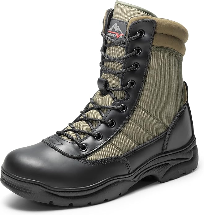 NORTIV 8 Men's Military Tactical Work Boots Side Zipper Leather Motorcycle Combat Boots Trooper