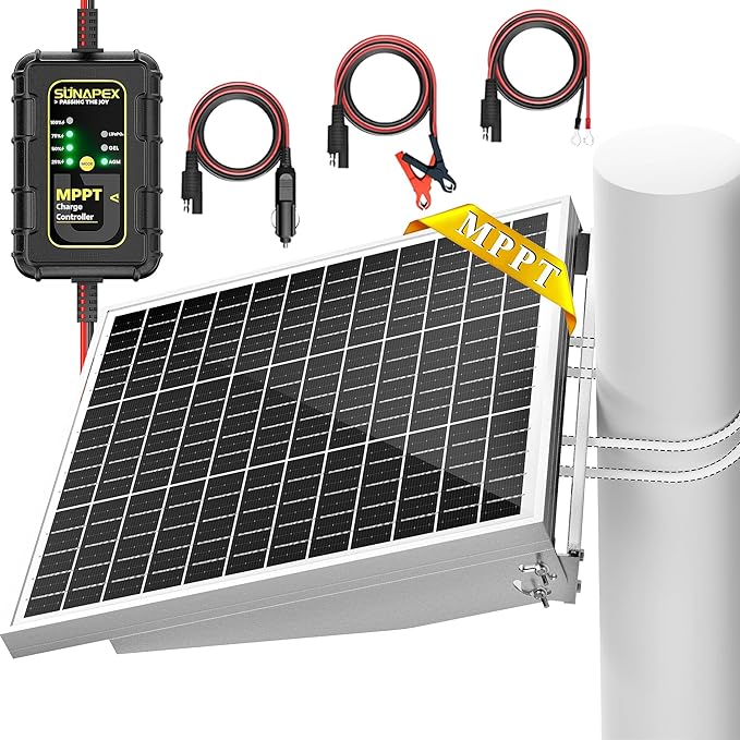 SUNAPEX 50W MPPT Solar Battery Charger Maintainer, 12V Waterproof Solar Panel Trickle Charger with MPPT Controller for Car, Motorcycle, Boat, Marine, RV, Trailer, Tractor,Truck, etc