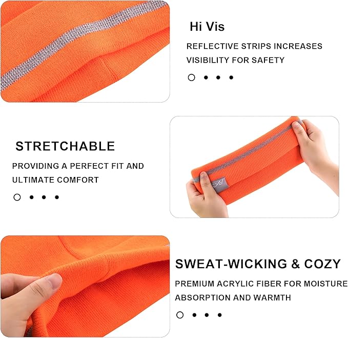 ProtectX High Visibility Safety Beanie, 360-Degree Reflective Comfortable Knit Beanie Headcover Hat, Warming Cap for Work