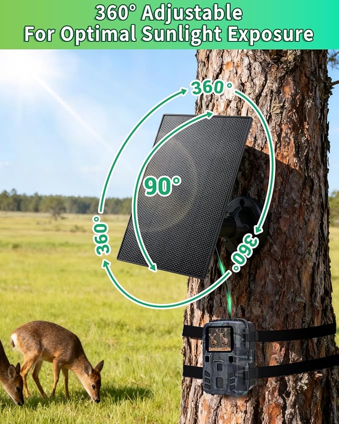Trail Camera Solar Panel, 3W Solar Panel Charger with 5000mAh Battery and 6V USB-C & DC Port 9.8ft Cable, IP65 Waterproof Solar Panel for Trail Camera,Game Cameras Accessory (6V)