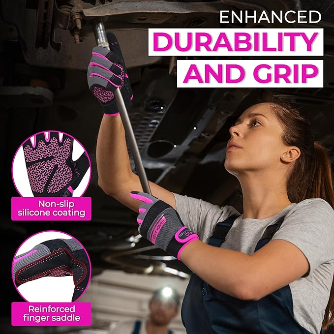 HANDLANDY Work Gloves for Women, Breathable Leather Gardening Glove for Yard Maintenance, Hand Protection with Touch Screen