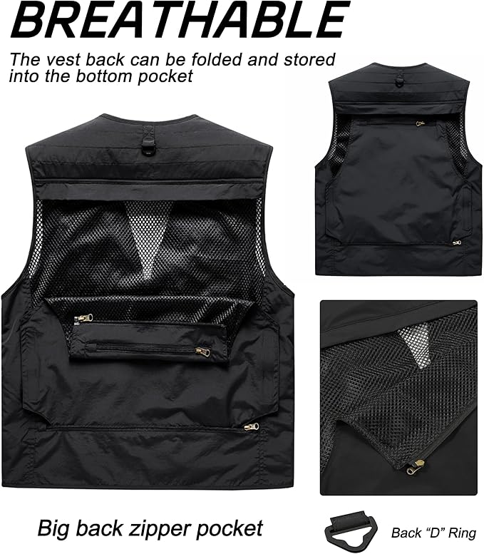M2C Mens Hooded Mesh Multiple Pockets Traveling Vest