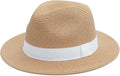 Joywant Womens Straw Fedora Beach Sun Hat, Packable Wide Brim Panama Hat for Women UV UPF50+ Summer Hat