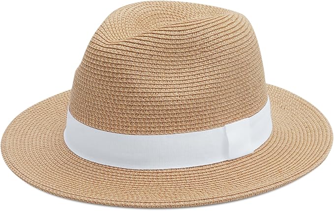 Joywant Womens Straw Fedora Beach Sun Hat, Packable Wide Brim Panama Hat for Women UV UPF50+ Summer Hat