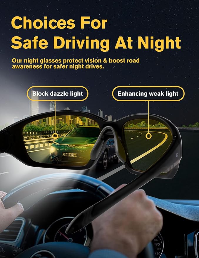 BIRCEN Night Vision Glasses for Driving: Running Cycling Sport Night Anti Glare Yellow Glasses for Men Women