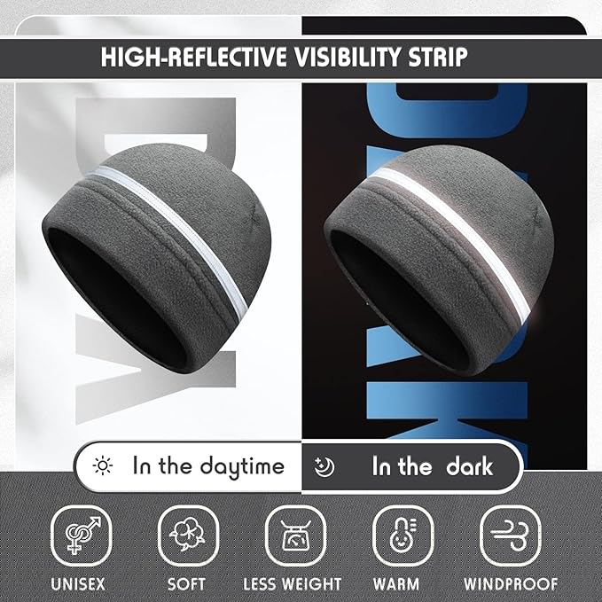 3 Pieces Safety Beanie High Visibility Reflective Beanie Hat Unisex Winter Security Beanies for Outdoor Night Works, Sports