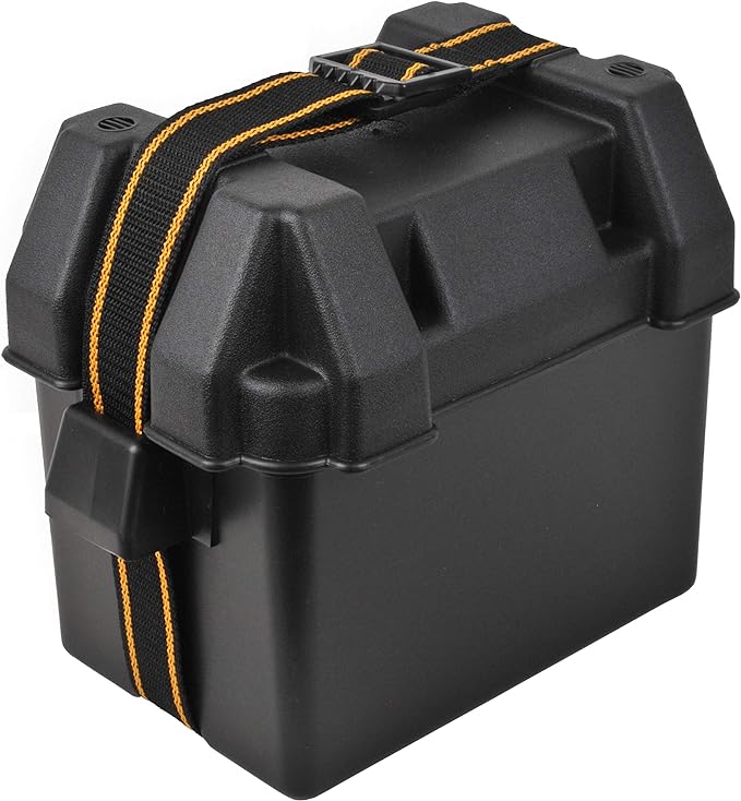Attwood 9082-1 Small Battery Box with Mounting Kit and Strap, Fits U1 Batteries, Black