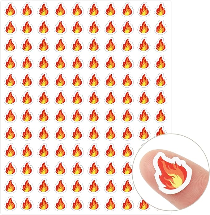 JarThenaAMCS 2400Pcs Mini Fire Sticker Camping Flame Paper Decals Orange Self-Adhesive Stickers for Envelopes Scrapbook Gifts DIY Supplies, 0.5 in