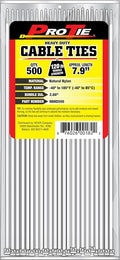 Pro Tie Heavy Duty Cable Ties, Self-Locking Nylon Cable Wire Ties for Indoor and Outdoor Use | 7.9-Inch, 120 lbs. Tensile Strength, Natural Nylon, 500-Pack (PN: N8HD500)