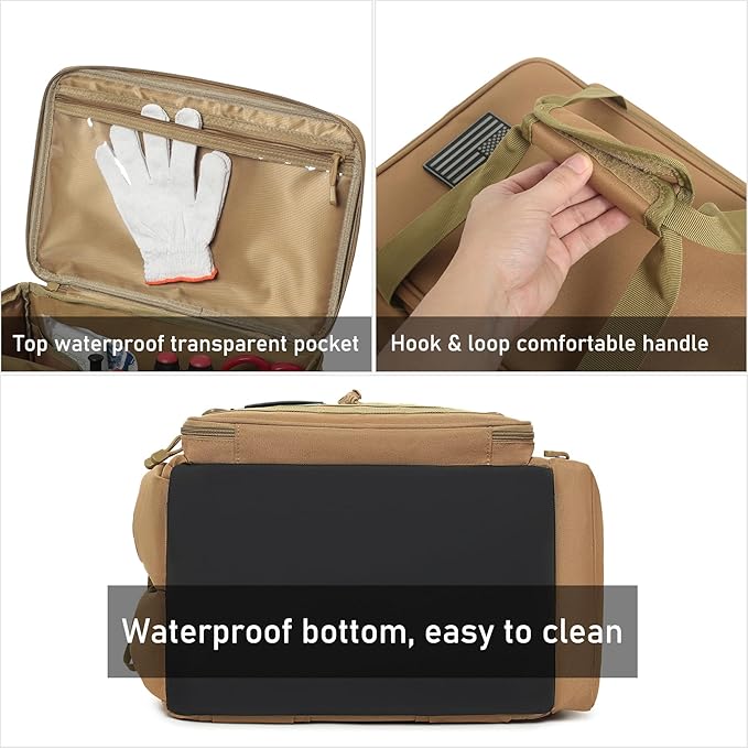 15-Inch Tool Bag Multi-purpose Tool Organizer Bag For Men with Shoulder Strap, Tactical Range Bag Work Tote for Repairman, Carpenters, Handymen (Khaki)