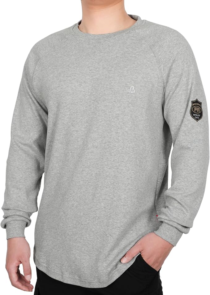 BOCOMAL FR Shirt 7oz Heavyweight Flame Resistant Shirts for Men Fire Retardant Long Sleeve Crew Work Shirts CAT2