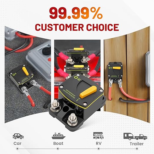 RED WOLF 200A Circuit Breaker Switch Manual Reset DC 12-24V, 5/16"-M8 Stud for Car Audio RV Marine Boat Truck Trolling Motors Stereo Audio Electronic Battery Solar System