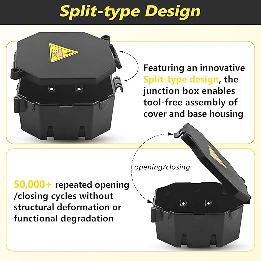Black Open Splice Junction Box (2 Pack), Electrical Splice Box Wire Junction Box with Cover V0 Flame Retardant Rating(Highest Level)