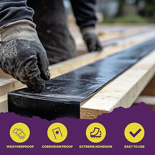 ATack Joist Tape for Decking 2 Inch x 50ft 24-Pack Waterproof Deck, Non-Shrinking Butyl Flashing Sealant High Tack Rim Joist Tape Year-Round Protection on Wood, Metal, Composite, Roof Beams