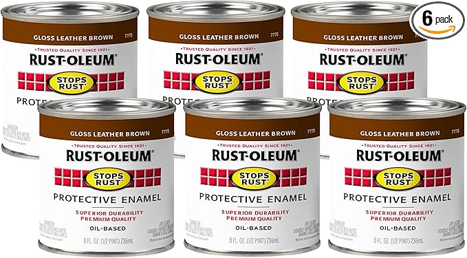 Rust-Oleum 7775730-6PK Stops Rust Brush On Paint, Half Pint, Gloss Leather Brown, (Pack of 6)