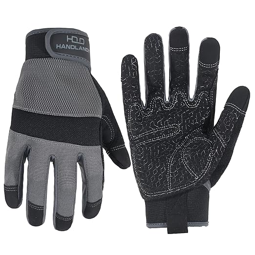 HANDLANDY Working Gloves for Men & Women, Safety Work Gloves with Grip for Warehouse Construction Garden Yard Outside (Grey-Grip, X-Large (Pack of 1))