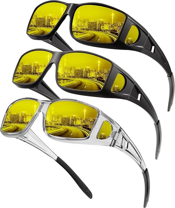 KALIYADI Night-Vision-Glasses Fit-Over-Glasses Wrap-Around Glasses: Anti Glare Night Driving Glasses for men women HD Lens