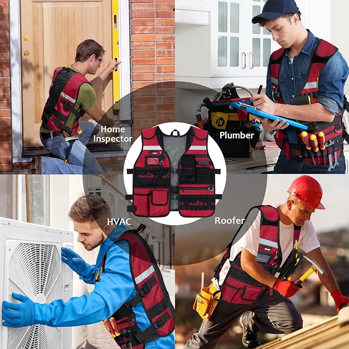 MELOTOUGH Tool Vest Safety Work Vest with Adjustable Straps,Removable Phone Holder for Electrician,Construction,Carpenters