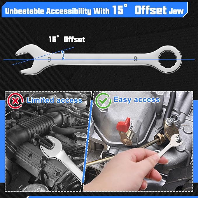 10Pcs Ultra-Thin Standard Metric 4mm-11mm Mini Wrench Set Stainless Steel Combination Wrenches Open End and Box End Combination Wrench Ignition Wrenches with Circle Ring,Gate Clip in Pouch