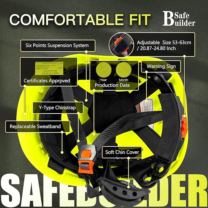 Construction Safety Helmet with Build-in Visor ABS Hard Hat with Visor Adjustable Ventilation Hardhats Work Head Protection ANSI/ISEA Z89.1