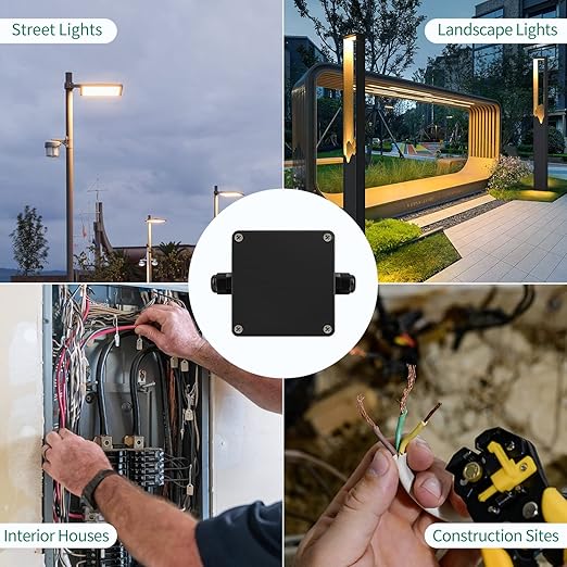 ABS IP67 Waterproof Dustproof Electrical Junction Box, with 15A 600V Barrier Terminal Cable Connector, 1 in/1 Out Power Junction Box（3.26 * 3.18 * 2.2in）