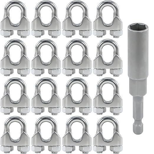 16PCS 3/16 to 1/4 Inches M5 Stainless Steel Wire Rope Clips Cable Clamp