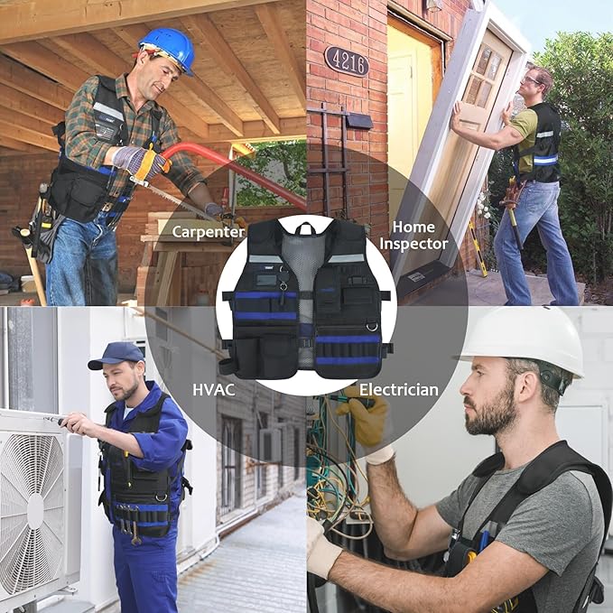 MELOTOUGH Tool Vest Safety Work Vest with Adjustable Straps,Removable Phone Holder for Electrician,Construction,Carpenters