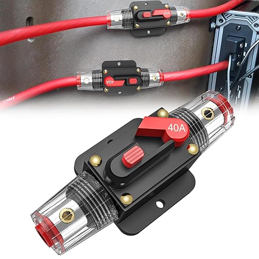 Nilight 40A Inline Circuit Breaker Resettable 12-24V DC Manual Reset Fuse Holder 3-15 AWG Overload Protection for Car Audio Sound Amplifier System RV Marine Boat Truck Solar Inverter