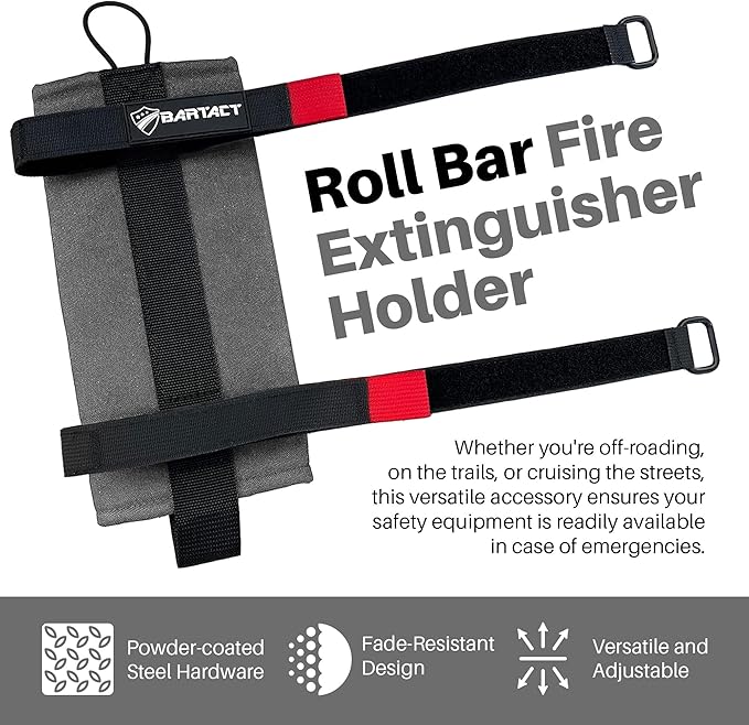 Bartact - 2.5 lb Roll Bar Fire Extinguisher Mount for Vehicle Holder, Adjustable Fire Extinguisher Holder Mount, US Made Universal Vehicle Fire Extinguisher Holder Fits All Roll Bars (Graphite)