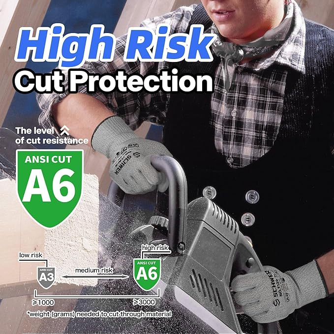 Schwer 3 Pairs Cut Resistant Gloves ANSI A6/A7 (Send Randomly) Cut Proof Work Gloves, Touchscreen, for Men and Women Used for Woodworking, Glass Cutting, Construction, Car Repair, XL