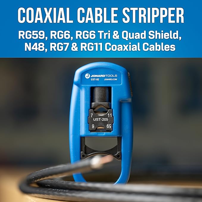 Jonard Tools CST-92 Coaxial Cable Stripper for RG59, RG6, RG6 Tri & Quad Shield, N48, RG7, RG11 Cables