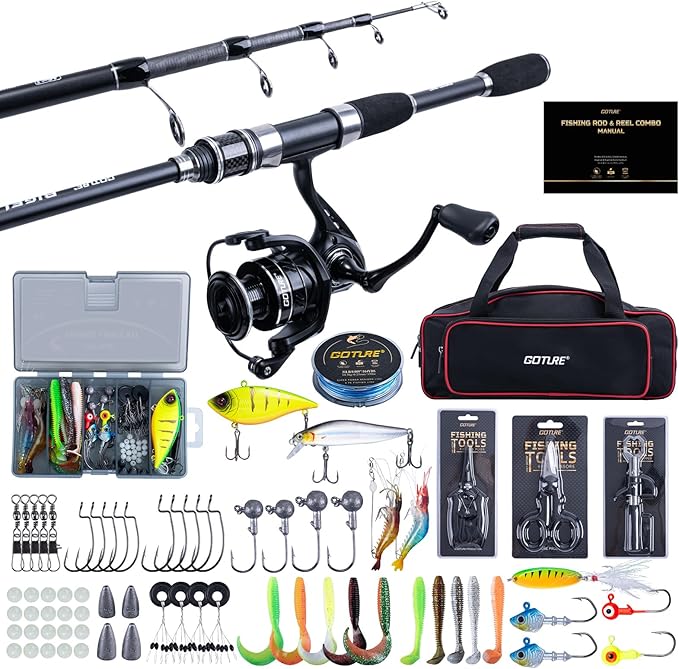 Goture Fishing Rod and Reel Combo, Red Telescopic Fishing Pole with Full Starter Kit & Carrier Bag, Portable 24T Travel Spinning Rod for Bass Trout, Freshwater Beginners Gift