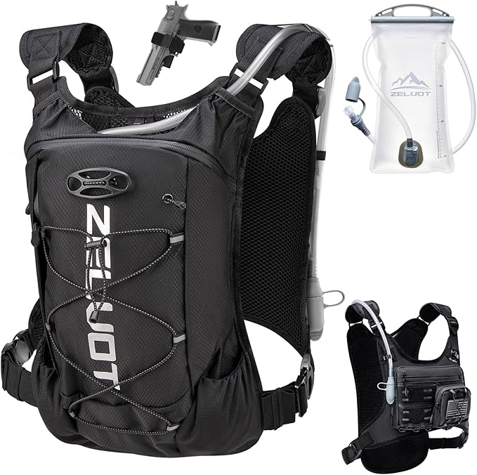 Running Vest with 2L Water Bladder, Hydration Backpack, USA Original Patent, Lightweight Hydration Pack with Gear Holder, Reflective Chest Pack for Men Women for Marathon