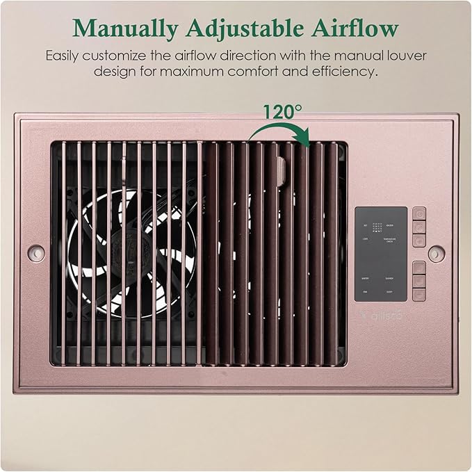 Register Booster Fan 6" x 10" with Negative Ion, Manual Airflow Direction Control, Quiet 10-Speed Heating Cooling AC Vent Fan with Remote & Thermostat Control for Wall Floor, Bronze