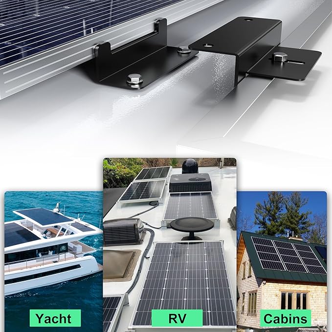 Solar Panel Mounting Z Brackets,Solar Panel Brackets, Solar Panel Mount, Aluminum Corrosion-Free Construction for RVs, Trailers, Boats, Yachts, Wall and Other Off Gird Roof Installation，Black