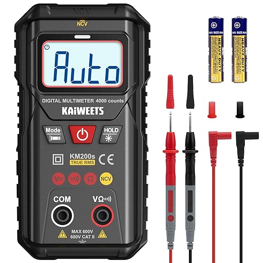 KAIWEETS KM200s Smart Digital Multimeter True RMS, 4000 Counts, Auto Ranging Voltmeter, NCV Non-Contact Voltage Detector, Measure AC/DC Voltage, Resistance, Diode, Continuity