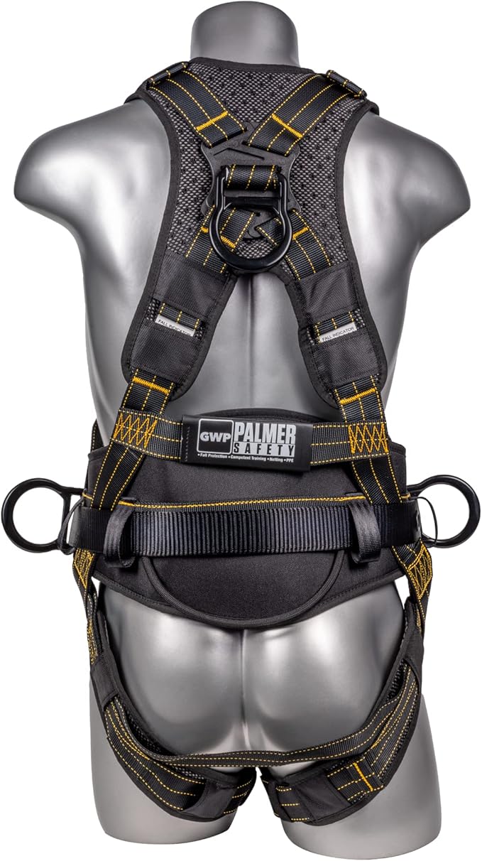 Palmer Safety Fall Protection Construction Safety Harness - QCB Chest and Legs - Aluminum D-Rings - Oil and Dust Resistant