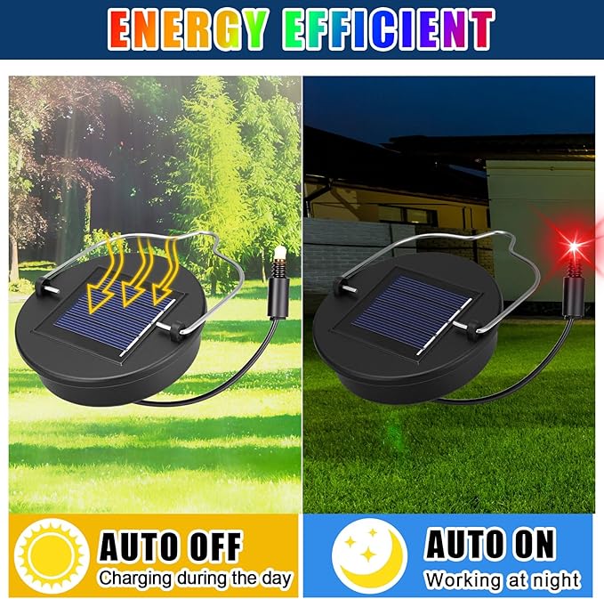 Kingdder 12 Pack Solar Light Replacement Top, 3 Inch Solar Lantern Replacement Lid with 600mah Rechargeable Battery, Waterproof Hanging Lamp Parts for Outdoor Patio Garden (Colorful Lights)